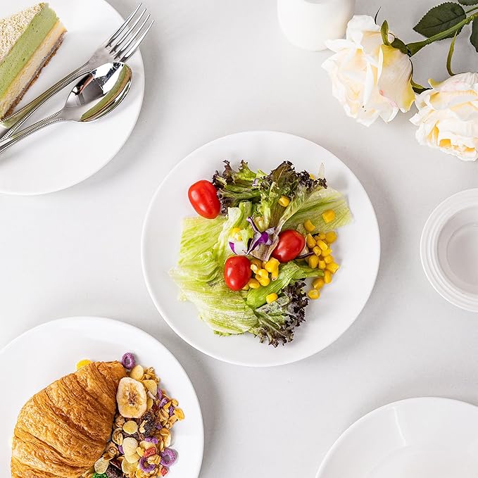 White Salad Plates Set of 6, 7.5 Inch Ceramic Plates – White Porcelain Appetizer & Dessert Plates for Kitchen, Salad, Snack & Everyday Use, Microwave & Dishwasher Safe