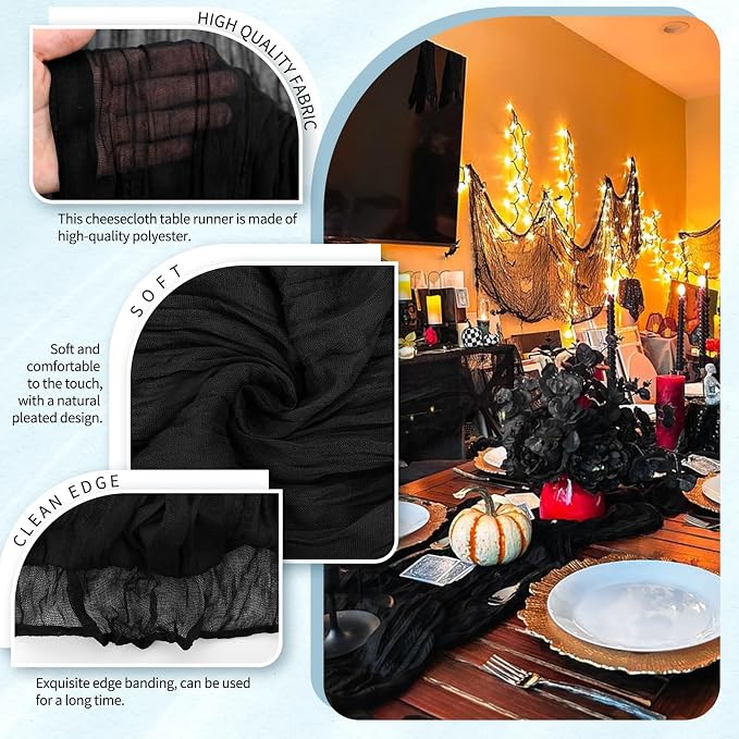 18 Pack Cheesecloth Table Runner 10FT Black Table Runner Boho Gauze Cheese - Image 3