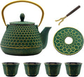 YJX Cast Iron Teapot and Cups Set, 33.8oz Hexagon Pattern Tea Pot Enameled by YJX