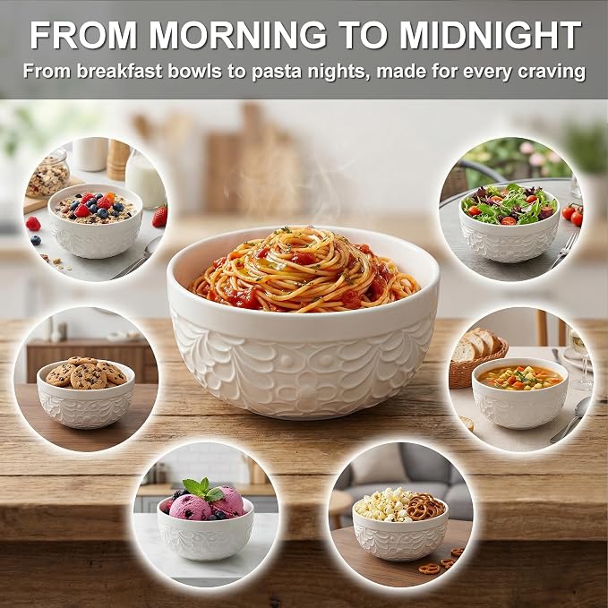 25DOL 32 oz Ceramic Bowls Set of 4 – Large Embossed Soup & Ramen Bowls - Image 5