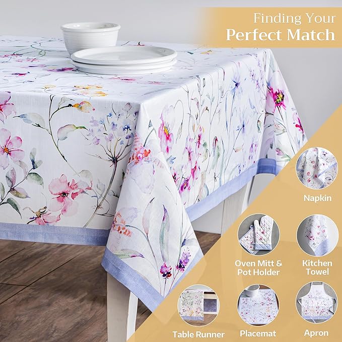 Maison d' Hermine Table Cloth Rectangle Table 100% Cotton 70 x 140 Inches Tablecloth Reusable Decorative for Dining Room Farmhouse Home Valentines Day Decorations Spring Summer - Summer Floral