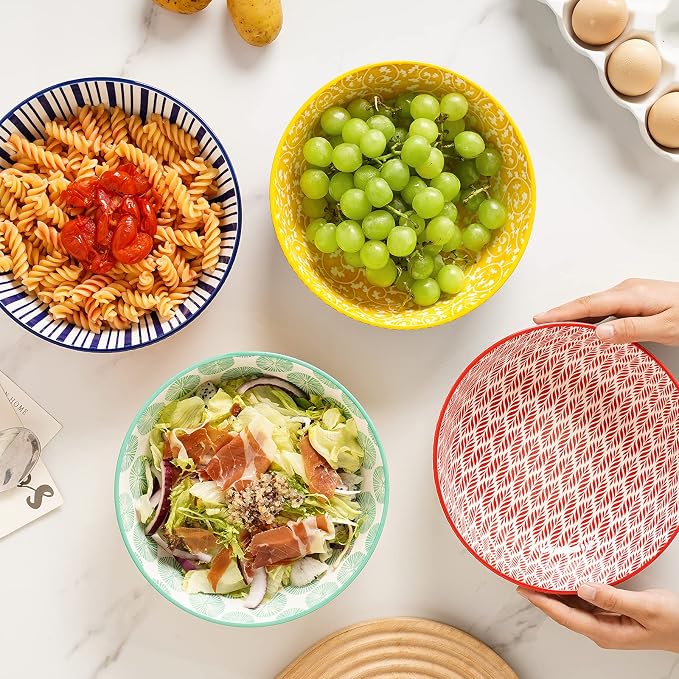 Selamica Ceramic 30 Ounce Large Pasta Bowls Set of 4, 8 inch Salad Bowl Wide - Image 4
