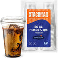20 oz Clear Plastic Cups with Strawless Sip-Lids PET Crystal Clear Disposable by StackMan
