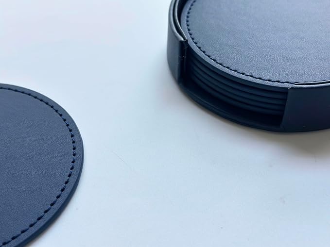 Set of 6 Leather Coasters, Round Coasters - Image 3