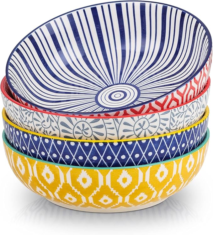 Selamica Ceramic 50 Ounce Pasta Bowls Set of 4, 8.6 Inch Large Salad Bowls by Selamica