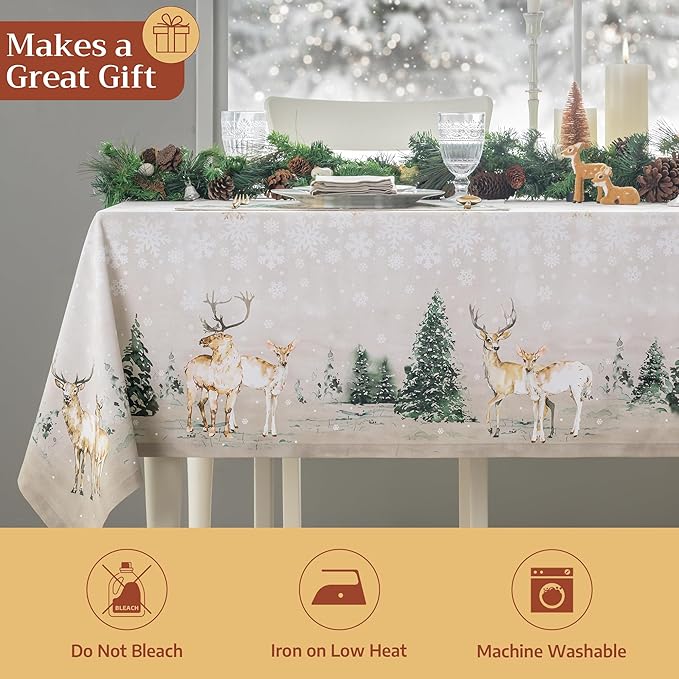 Maison d' Hermine Table Cloth Rectangle Table 100% Cotton 54 x 72 Inches Fall Tablecloth Reusable Everyday Use for Thanksgiving Christmas Decorations Dining Farmhouse Party (Deer in The Woods)