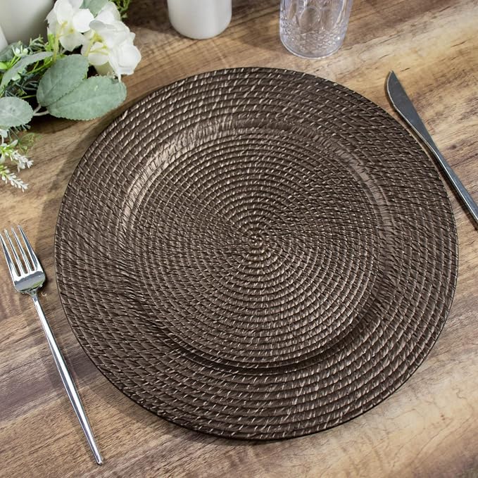 Efavormart 12-Pack Acrylic Charger Plates 13" Round Natural Brown - Image 4