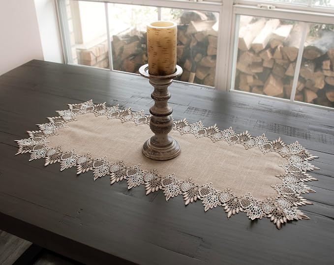 LINENS ART AND THINGS Lace Table Runner Neutral Earth Tones Dresser Scarf - Image 2