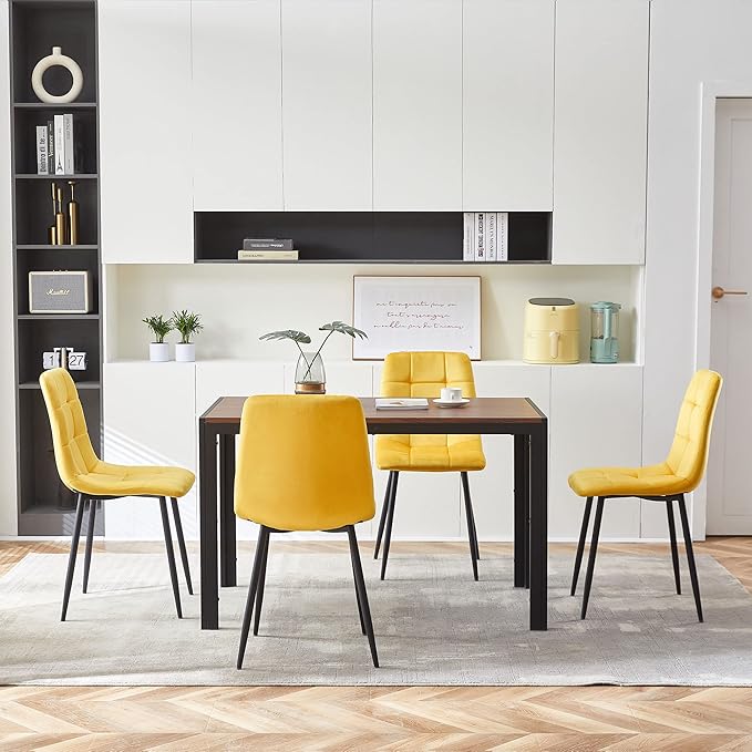 Dining Room Set for 4, 47" Rectangular Table with Durable MDF Tabletop Easy Clean & 4 Elegant Velvet Dining Chair Upholstered Living Chair with Backrest for Dining Room, Restaurant