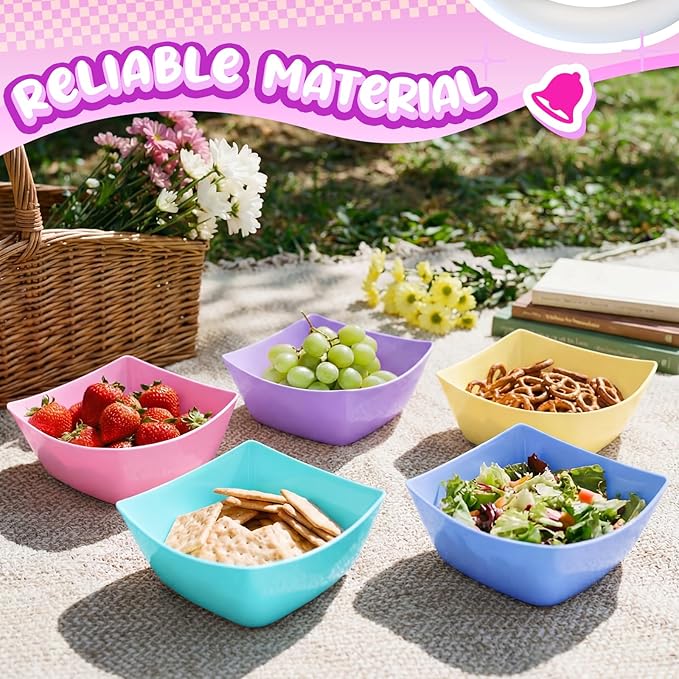 Tanlade 50 Pcs Square Plastic Serving Bowls Disposable Snack Salad Bowl Small Party Candy Bar Containers Taco Bar Serving Dishes for Buffet Chips Fruit(8 oz,Macaron Colors)