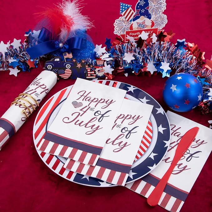 LIYH 180 Pcs 4th of July Plastic Plates Red White Blue, Plastic Silverware - Image 8