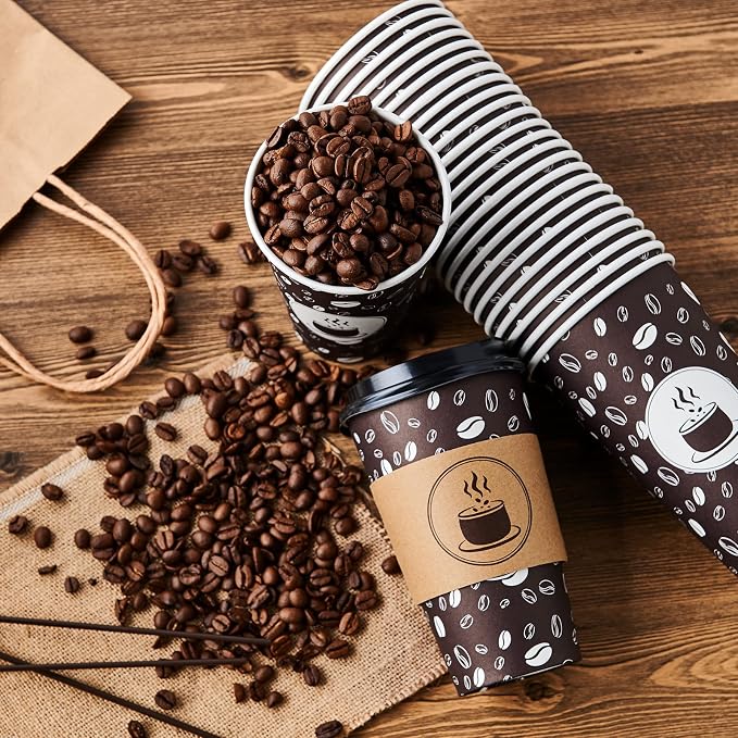 JOLLY PARTY Disposable Coffee Cups - 16oz Paper Coffee Cups with Lids - Image 4