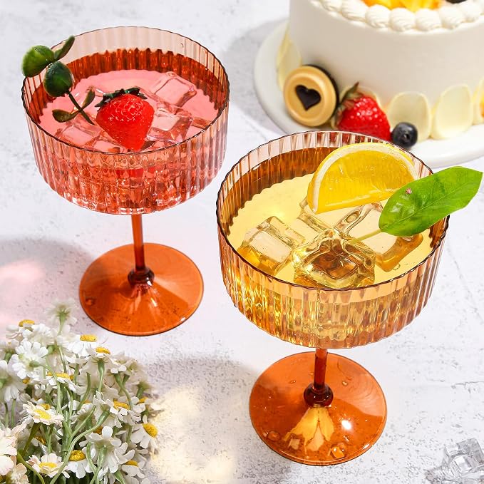 Jingmore 24 Pcs Ribbed Martini Glasses 10 oz Disposable Plastic Vintage Ribbed - Image 5