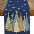 Christmas Table Runner 13x60 Inch, Xmas Trees Snowflakes Holiday Decorative by GEEORY