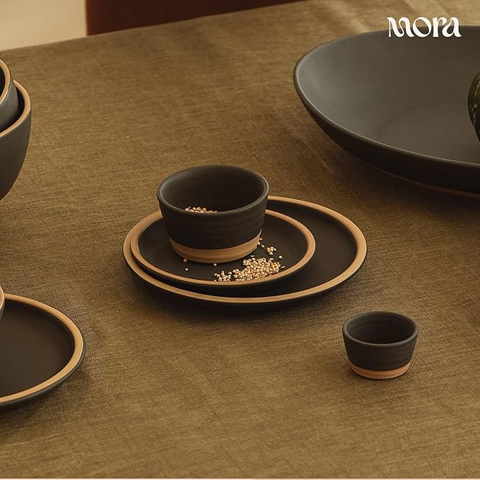 MORA Small Plates Set of 4, 6.5 inch Ceramic Pottery Dessert Plates - Microwave, Oven and Dishwasher Safe - Liquorice