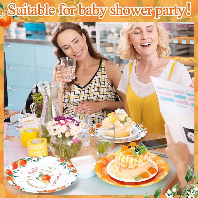 60 Pcs 7 Inch Little Cutie Paper Plates Orange Baby Shower Plates Decorations Fruit Orange Citrus Baby Shower Tableware a Little Cutie Is on the Way Party Supplies for Fruit Birthday Party