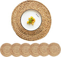 Woven Placemats Round Placemats Set of 6, 13.5 Inch Wicker Placemat Circle by CYSISTERS