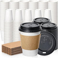 Fit Meal Prep 500 Pack 12 oz Disposable Coffee Cups with Lids, Sleeves, Leak-Proof To Go Coffee Cups with Lids, Durable Paper Cups for Hot Beverage, Home, Office, Party