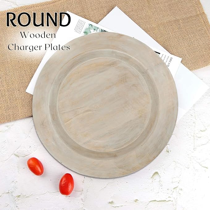 Alpha Living Home Wooden Charger Plates - 2 Piece Salad Appetizer Plate Lightweight Round Plates Desserts and Sushi Sauce Dishes, Handcrafted, Smooth Surface, Durable 13 inch (Off White)