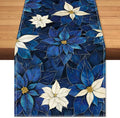 Winter Navy Blue Poinsettia Table Runner Christmas Floral Burlap Table Runners by BEAUTYROMANCEFORYOURLIFE