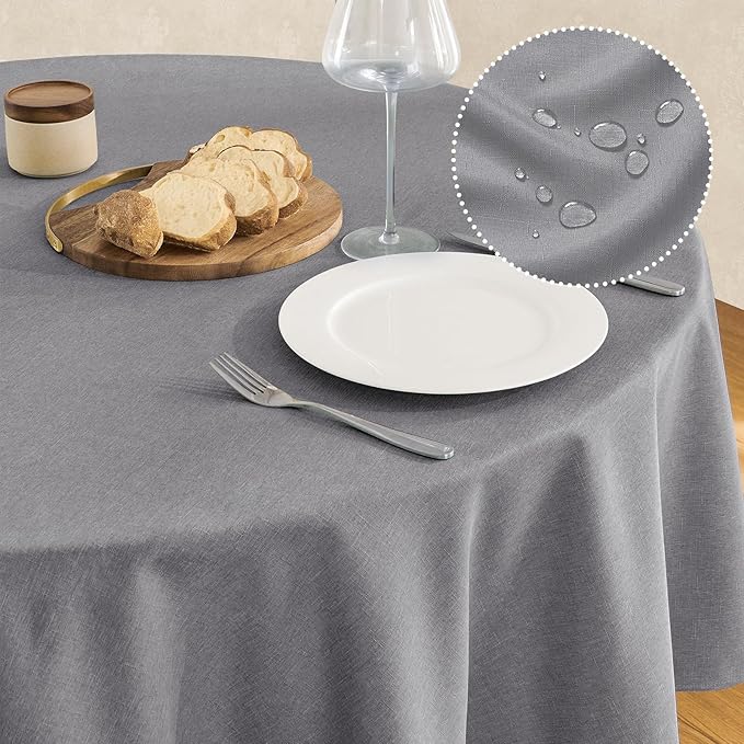 Tablecloth Linen Textured Waterproof & Stain Resistant Table Cloth Wrinkle Free Decorative Fabric Farmhouse Table Cover for Dining/Party/Buffet/Wedding, 60 x 60 Inch, Dark Grey