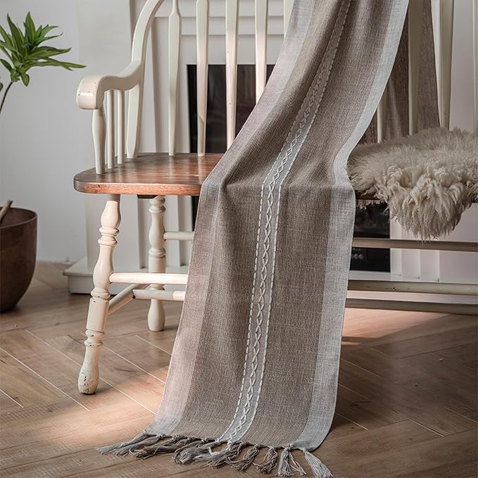 Farmhouse Table Runner, Embroidered Striped Braided Coffee Boho Table Runner - Image 5