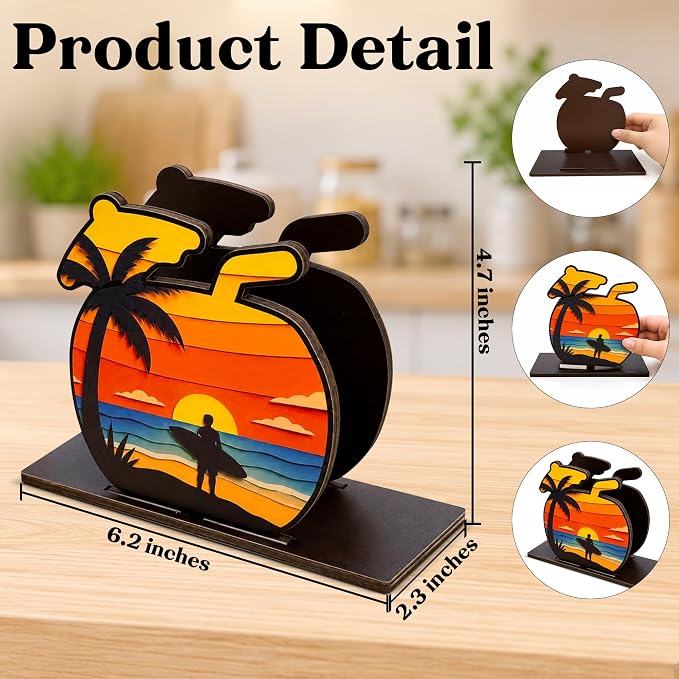 Summer Sunset Coastal Palm Tree Decor Wood Napkin Holder - Image 2