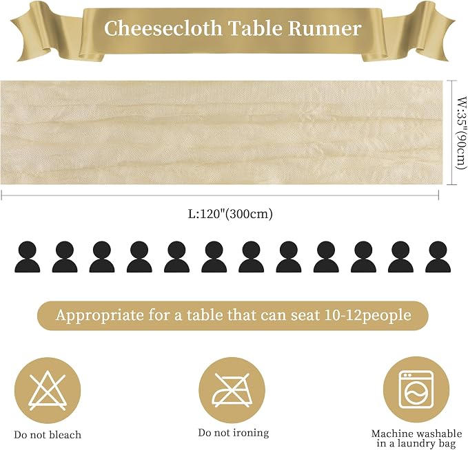 AGIRL Beige Cheesecloth Table Runner 10FT Fall Boho Gauze Home Decor | Rustic - Image 3