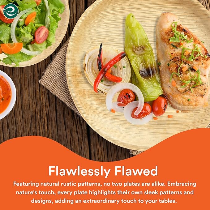 ECO SOUL Palm Leaf Plates 8"(100 Count) Round Compostable Bamboo Plates Heavy- Duty, Biodegradable Eco-Friendly Dinnerware for Christmas Party Dinner, Wedding, Holiday & Event