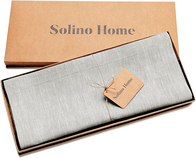 Solino Home Linen Table Runner 144 Inches Long - Athena, 100% Pure Linen Oyster Grey 14 x 144 Inch Table Runner for Dining, Spring, Easter