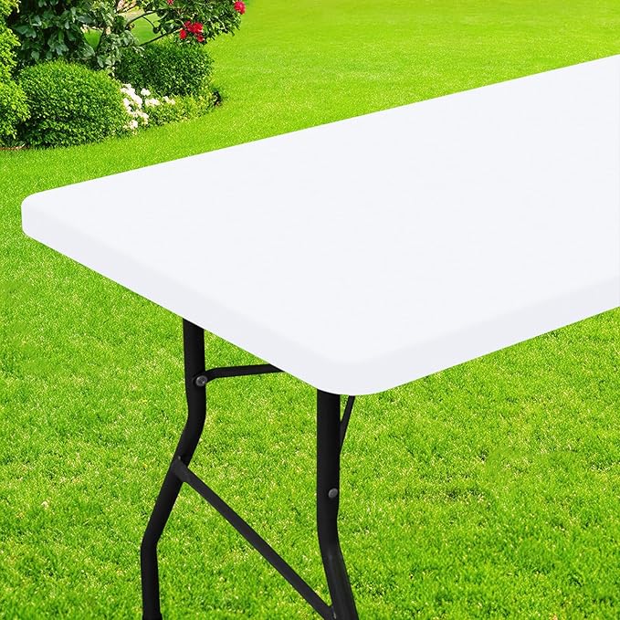 Smiry Rectangle Picnic Table Cloth, Waterproof Elastic Fitted Tablecloths for 5 Foot Tables, Washable Polyester Table Cover for Camping, Indoor and Outdoor (White, 30"x60")