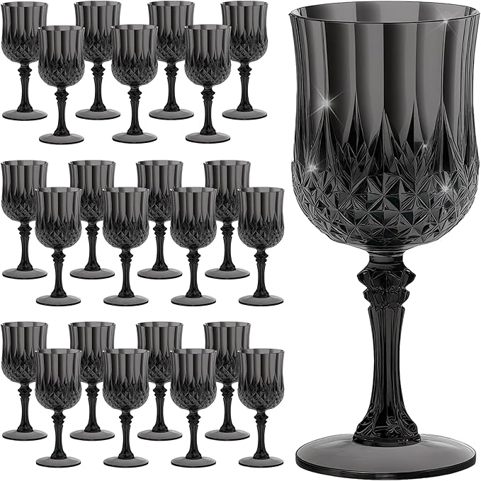 7OZ Plastic Wine Glasses, Reusable Vintage Goblets Unbreakable Drinking Glasses by Unknown