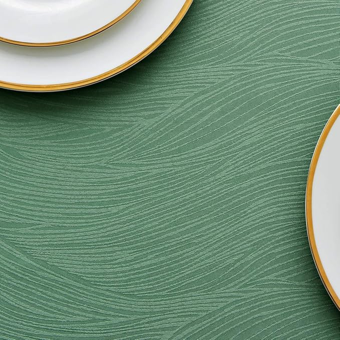 maxmill Jacquard Tablecloth Swirl Design Spillproof Wrinkle Free Heavy Weight Soft Table Cloth Decorative Fabric Table Cover for Outdoor and Indoor Use Oblong 60 x 120 Inch Sage Green