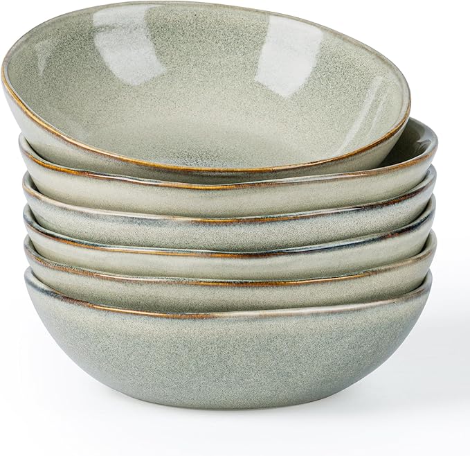 AmorArc Ceramic Cereal Bowls Set of 6, 24 oz Handmade Stoneware Bowls Set for Cereal Soup Salad, Stylish Kitchen bowls for Meal, Dishwasher & Microwave Safe, Reactive Glaze