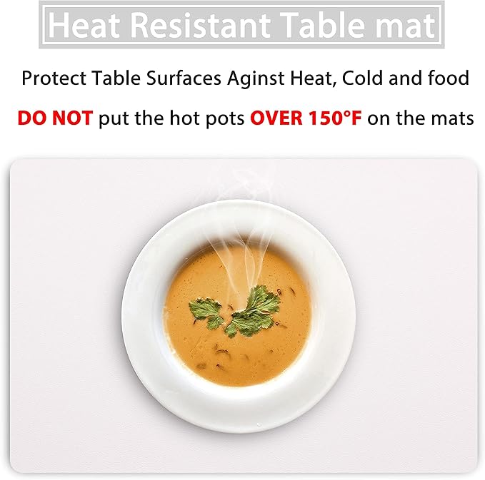 Wipeable Placemats Leather Table Mats Waterproof Heat-Resistant Easy to Clean for Dining Table Set Kitchen Table (6, White)