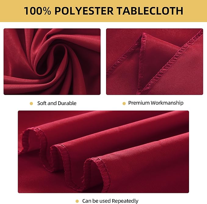 2-Pack 60x102 inch Burgundy Table Cloths, Solid Stain and Wrinkle Resistant Oblong Tablecloth, Premium Plain Weave Polyester Fabric Rectangle Table Linen Covers for Hotel, Wedding