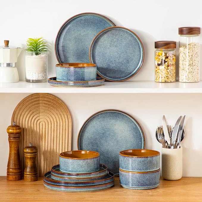 vancasso ONION Ceramic Dinnerware Sets, 12 Pieces Stoneware Plates and Bowls - Image 5