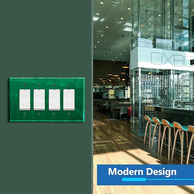 LIDER Reflective Acrylic Decorator Wall Plate, Mirrored Light Switch Plate, Plexiglass Outlet Cover, Acrylic Glass, Oversized 4-Gang 5.25" x 8.88", LWP-34O-AGR, Green