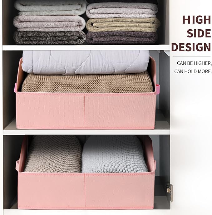 Closet Baskets for Shelves Trapezoid - Decorative Storage Baskets with Handle, Closet Bins for Organization, Shelf Storage Bins for Clothes, Books, Home, Office, 8 Pack, Pink