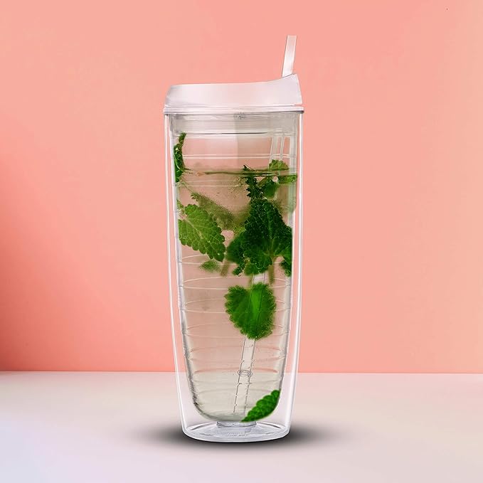 DISCOUNT PROMOS Tall Orbit Acrylic Tumblers 20 oz. Set of 10, Bulk Pack - Perfect for Iced Coffee, Soda, Other Hot & Cold Beverages - Clear
