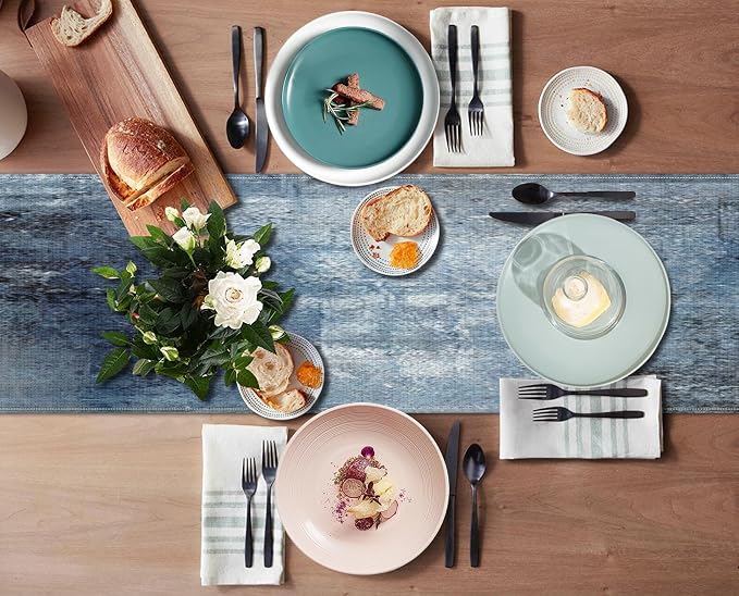 Emvency Table Runner, 13x60 Inch, Farmhouse Abstract Denim | Blue Art Painting - Image 5