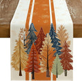 Fall Watercolor Trees & Maple Leaves Striped Table Runner 13x108 Inch, Rustic by GEEORY