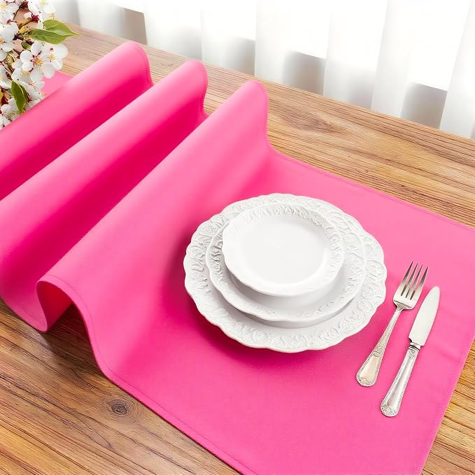 FOLINS&HOME Hot Pink Waterproof Decorative Table Runner 36 Inches Long | 210GSM - Image 3