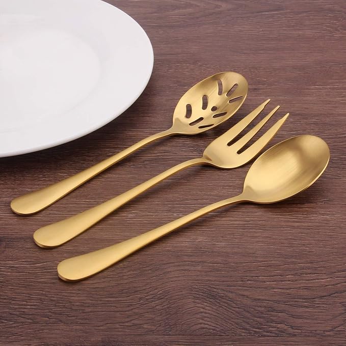 Matte Gold Serving Set，SHARECOOK 5-Piece 18/0 Stainless Steel Large Hostess Set - Image 5
