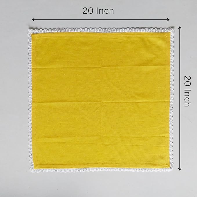 FINGERCRAFT Dinner Cloth Napkin Cotton Linen Blend 4 Pack Mitered Corners with Elegant Lace for Everyday Use Napkins are Pre Shrunk and Good Absorbency Lemon