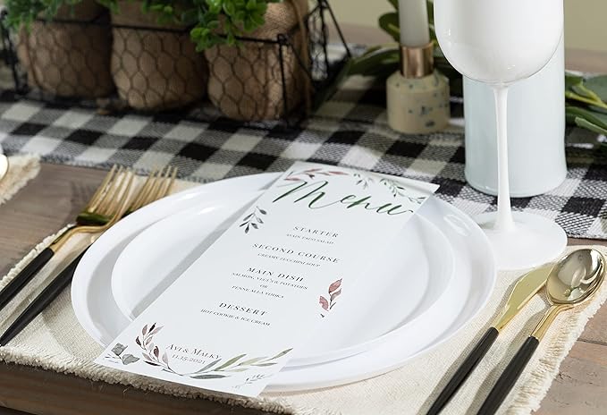 [30 Pack 8.6''] White Plastic Party Plates Edge Collection Premium heavyweight Elegant Disposable Tableware Dishes