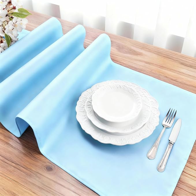 FOLINS&HOME Baby Blue Waterproof Decorative Table Runner 60 Inches Long | - Image 3