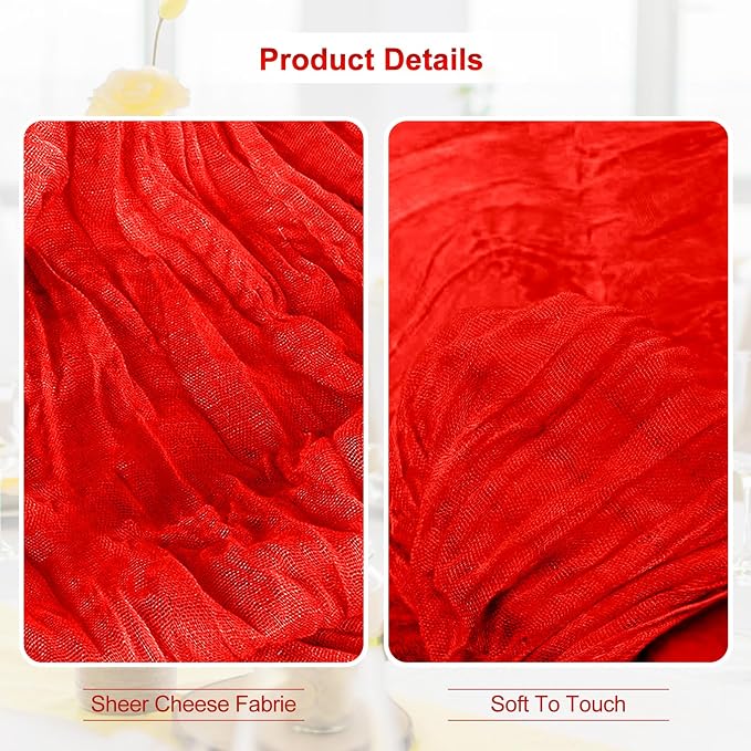 10 Pack Red Cheesecloth Table Runner 35x120 Inch 10Ft Rustic Gauze Cheese Cloth - Image 3