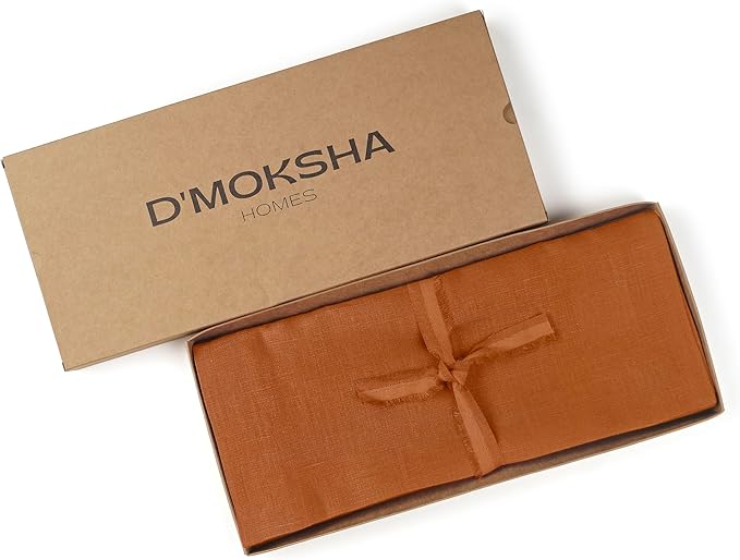 D'Moksha Homes Linen Rust Table Runner 36 Inches - 100% Pure Linen Small Table Runner 14 x 36 Inch for Dresser, Coffee Tables, Spring, Easter - Machine Washable