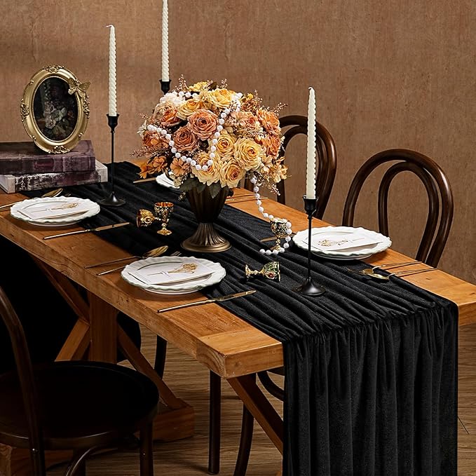 Black Velvet Table Runner 29x120 Inch Luxury Retro Halloween Runners | 5 Pieces - Image 4